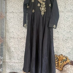 Pakistani Indian Elegant Black Dress with Gold Embroidery